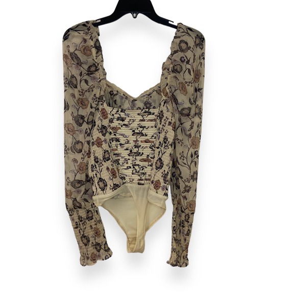 Free People Brunch Date Bodysuit Long Sleeve Floral Ivory Combo NWT - Picture 5 of 9